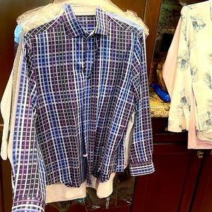 Tasso Elba blue/purple men’s collared, button down, worn once & dry cleaned!